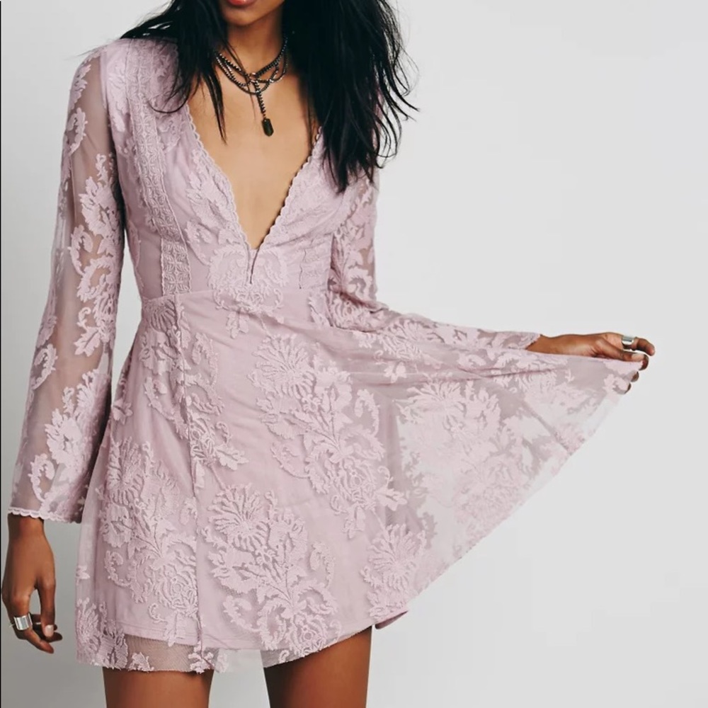 Mauve/pink lace Free People long sleeve dress